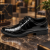 655137978 Men’s Classic Crocodile-Texture Oxford Formal Shoes, Stylish Lace-Up Footwear for Office & Special Events