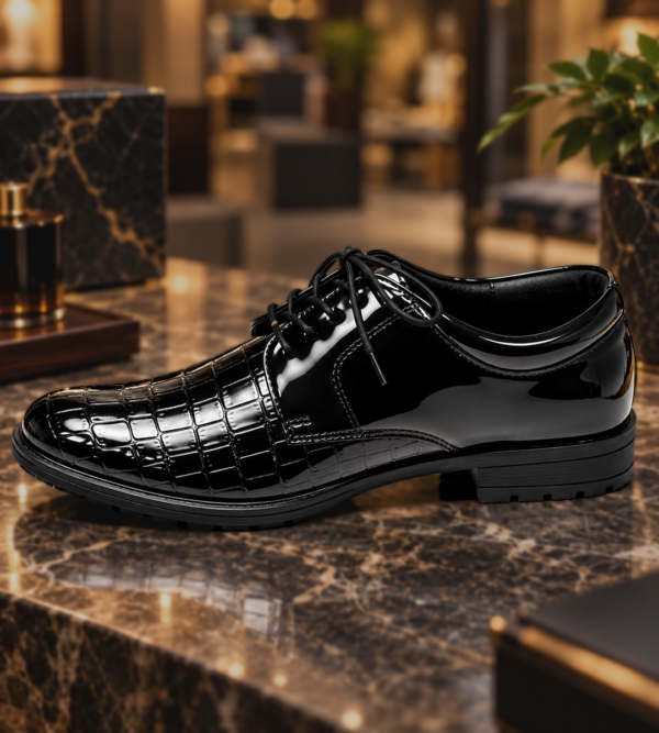 655137978 Men’s Classic Crocodile-Texture Oxford Formal Shoes, Stylish Lace-Up Footwear for Office & Special Events